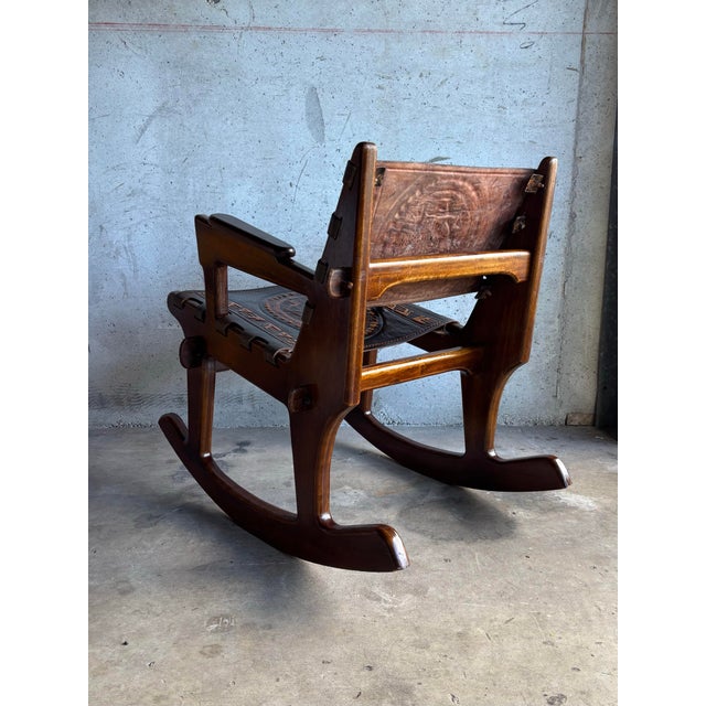 Vintage Angel Pazmino Rocking Chair - Hand Tooled Leather Ecuador For Sale In Miami - Image 6 of 7