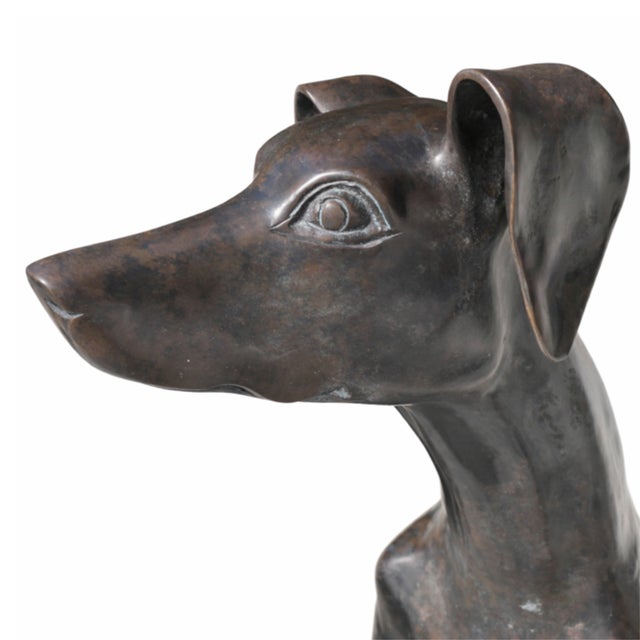 Traditional Pair of Vintage Life Size Bronze Greyhound Dogs For Sale - Image 3 of 4