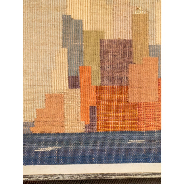 Textile Mid-Century Modern Textile Art Cityscape With Exhibition Label For Sale - Image 7 of 9