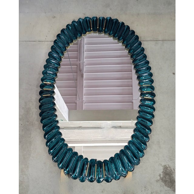 Mid-Century Style Italian Oval Mirror in Murano Glass and Brass, 2000 For Sale - Image 11 of 11