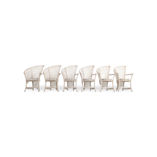 Offering a beautiful set of six designer chairs from the traditional German company Flechtatelier Schütz for sale. These...