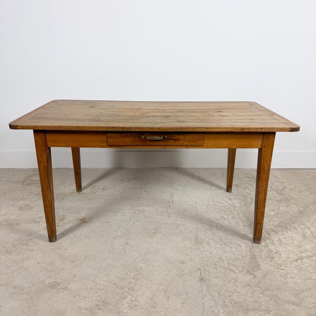 Antique French Farmhouse Cherrywood Dining Table with Drawer, in Good conditions. Designed before 1890