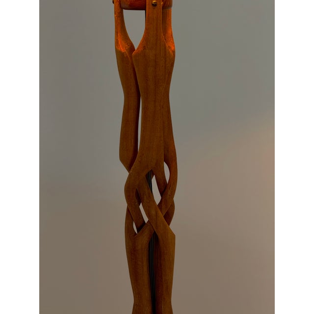 Wood Sculptural Hand-Carved Table Lamp in Teak Wood, 1970s For Sale - Image 7 of 13