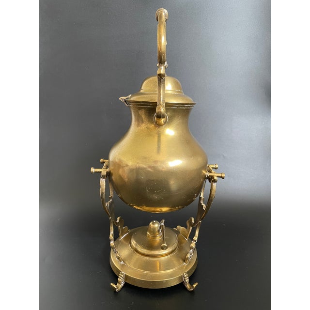 Early 19th Century Antique Ornate Brass Tilting Teapot With Stand and Warmer For Sale - Image 5 of 15