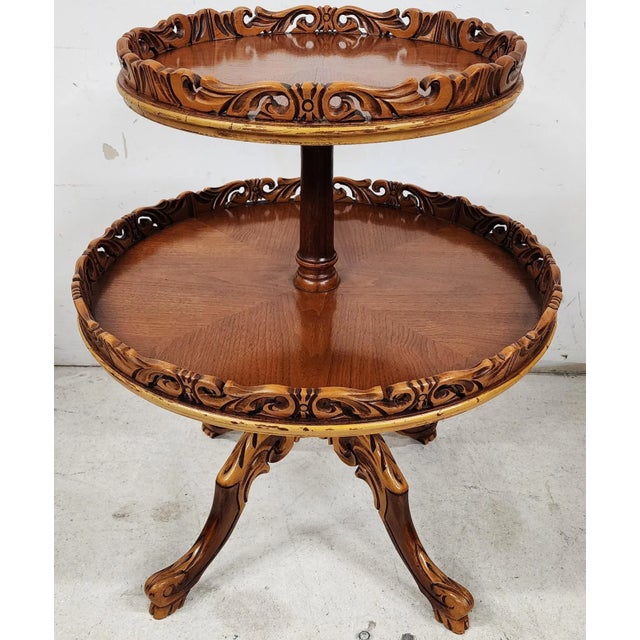 French Provincial Antique Table 2 Tier Dumbwaiter For Sale - Image 3 of 12