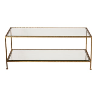 Matthew Izzo Home Taylor Gold Leaf Two Tier Cocktail Table With Beveled Glass Top For Sale
