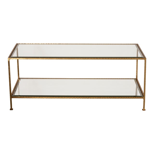 Matthew Izzo Home Taylor Gold Leaf Two Tier Cocktail Table With Beveled Glass Top For Sale