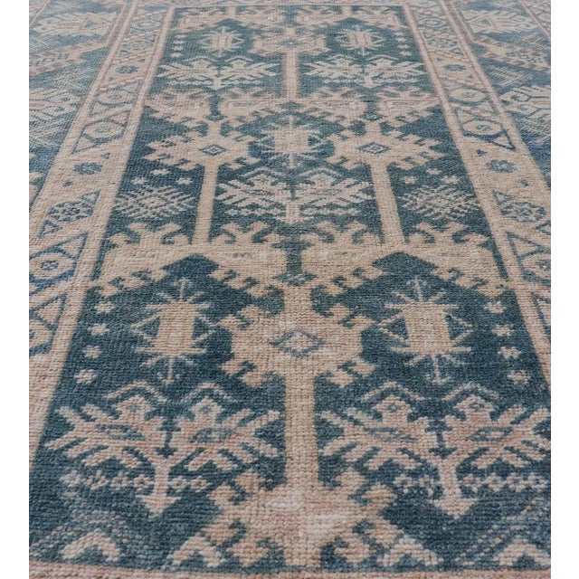 1940s Blue and Cream Turkish Oushak Rug Vintage With All-Over Motif Design 3'11"x6'3" For Sale - Image 5 of 10