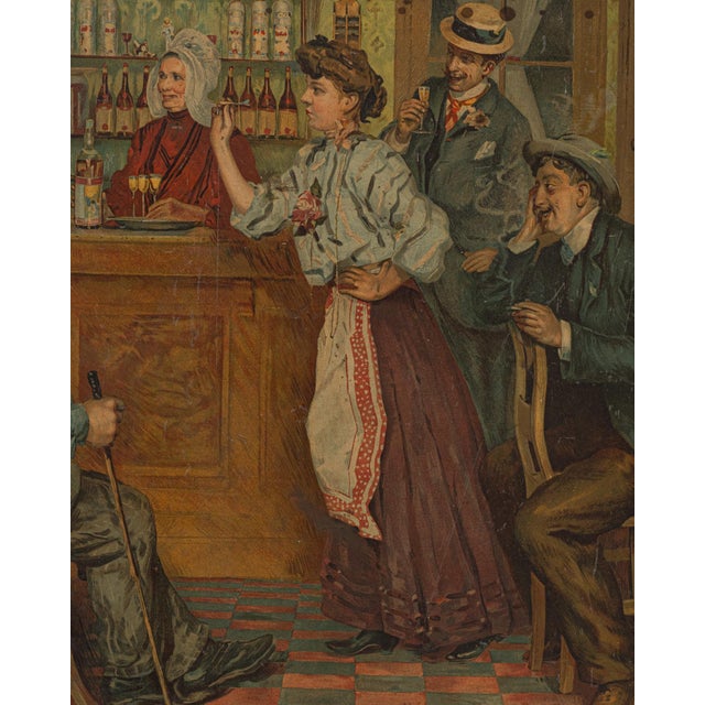 This intriguing 20th-century Belgian painting is a colorful window into the past, encapsulating a lively tavern scene that...