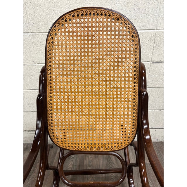 Mid 20th Century Vintage Thonet Style Bentwood Beechwood Cane Seat Cane Back Rocking Chair For Sale - Image 5 of 17