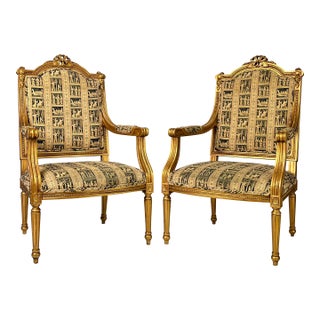 Vintage Andre Originals French Neoclassical Giltwood Armchairs - A Pair For Sale