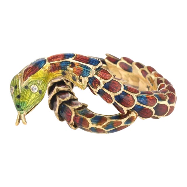Vintage Snake Ring 18 Karat Gold Enamel Flexible Estate Fine Jewelry Scales size 10 For Sale