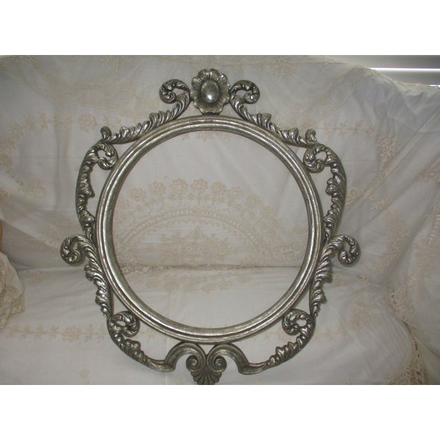 SUPERB! Vintage Resin Silver Ornate Baroque Arcanthus Leaf Design Round Picture Frame that is 25.75" tall x 24" wide and...