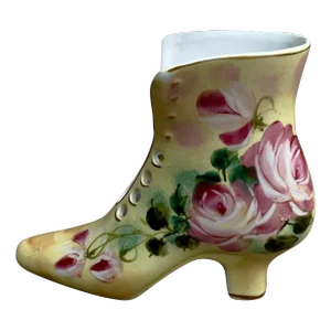 Vintage Limoges Ceramic Victorian Boot With Roses & Gold Accents
