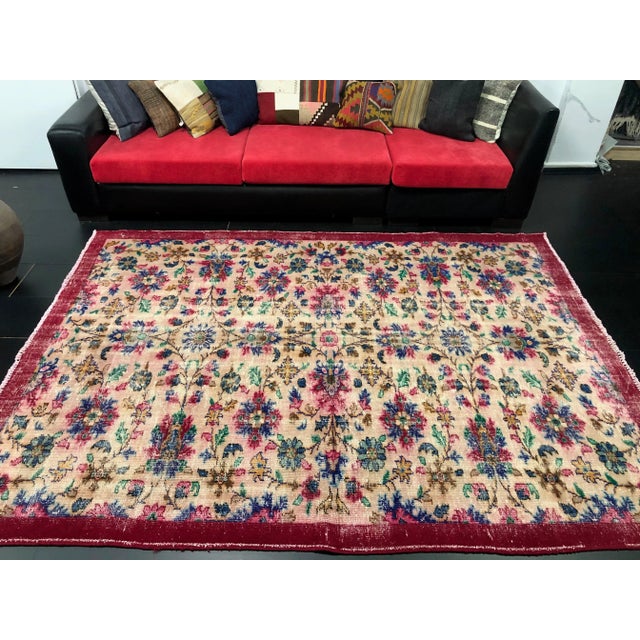 Vintage Distressed Floral Turkish Area Rug For Sale In Phoenix - Image 6 of 11