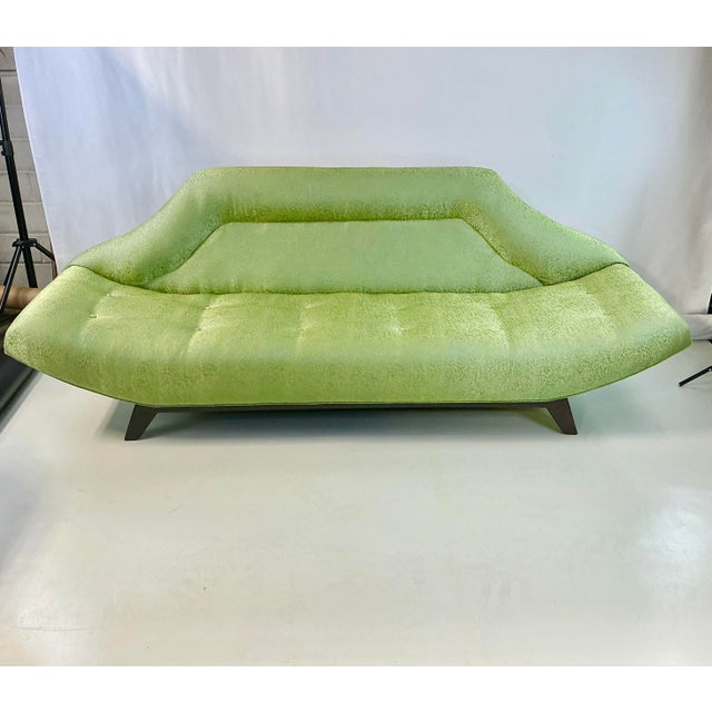 Mid-Century Modern 1960s Vintage Italian Luigi Tiengo Gondola Sofa, Scalamandre Starburst Silk Embroidered Upholstery For Sale - Image 3 of 15