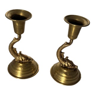 Brass Dolphin Candlestick Holders- A Pair For Sale