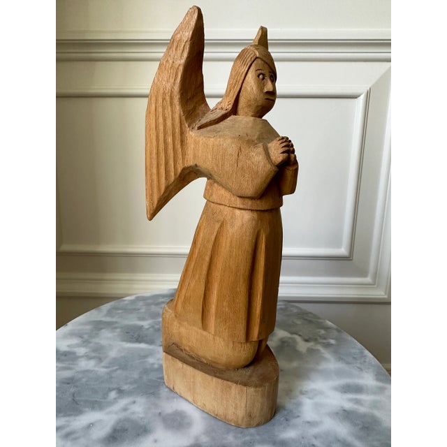 Vintage Handcarved Cubist Folk Art Wooden Angel Sculpture For Sale - Image 11 of 13