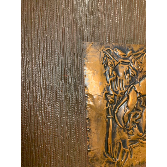 Pair of MCM Copper Tone Repoussé Panther Panels | Mounted on Wood Board For Sale - Image 9 of 12