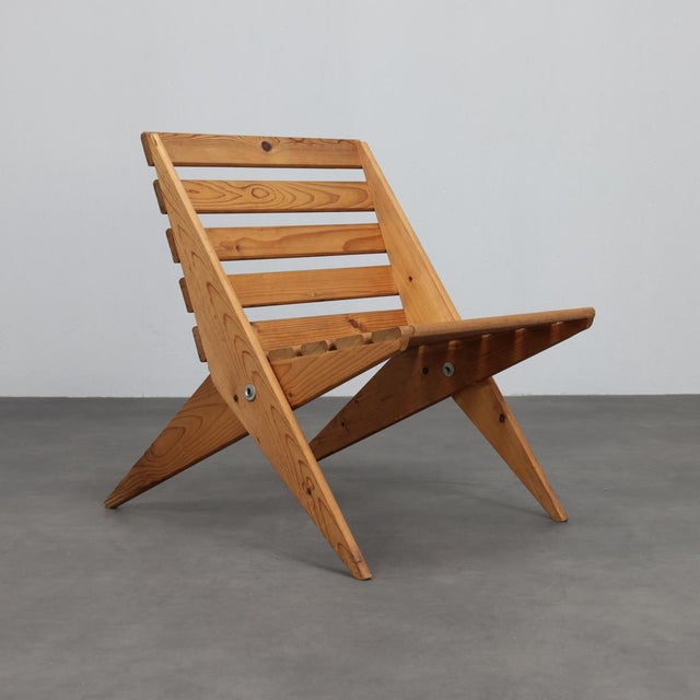 Folding Scissor Chair in Slatted Pinewood, 1970s For Sale - Image 10 of 10
