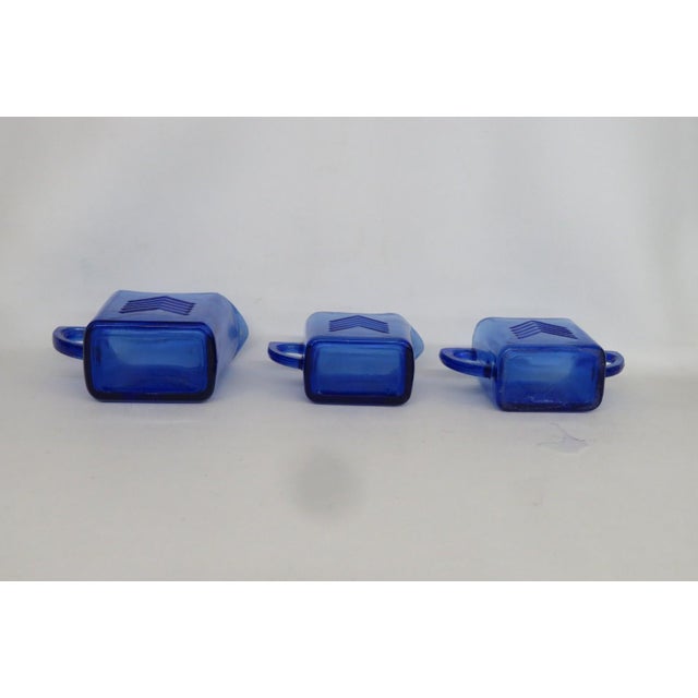 Mid 20th Century Hazel Atlas Cobalt Blue Glass Chevron 3pc Set 2 Creamers and Sugar Bowl For Sale In Miami - Image 6 of 12