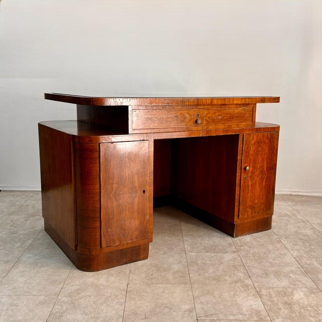 Art Deco Burl Wood Center Desk with Glass Insert, Italy, 1940s For Sale - Image 15 of 15
