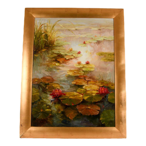 Late 20th Century Framed Signed Vera Oxley Waterlilies Oil on Canvas
