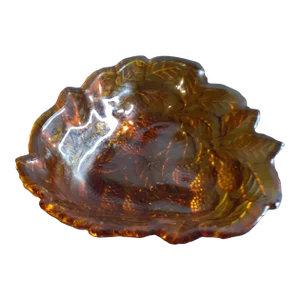 1960s Fenton Black Berry Leaf Pattern Amber Decorative Bowl