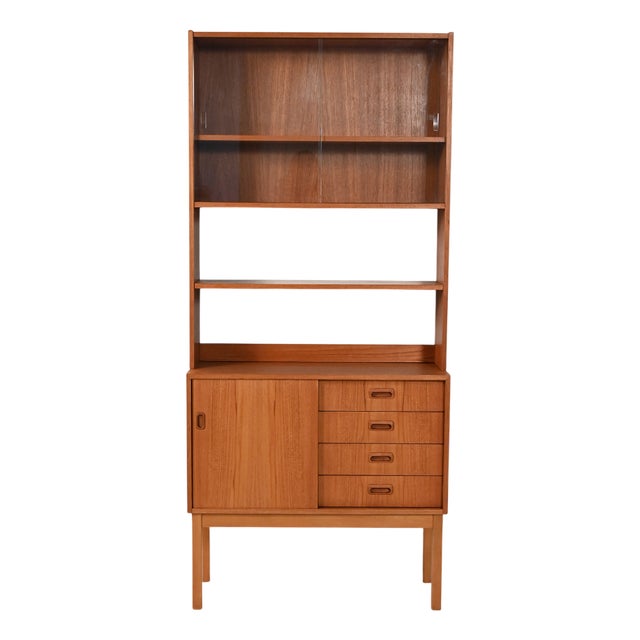 Scandinavian Teak Bookcase with Display Cabinet, 1950s For Sale