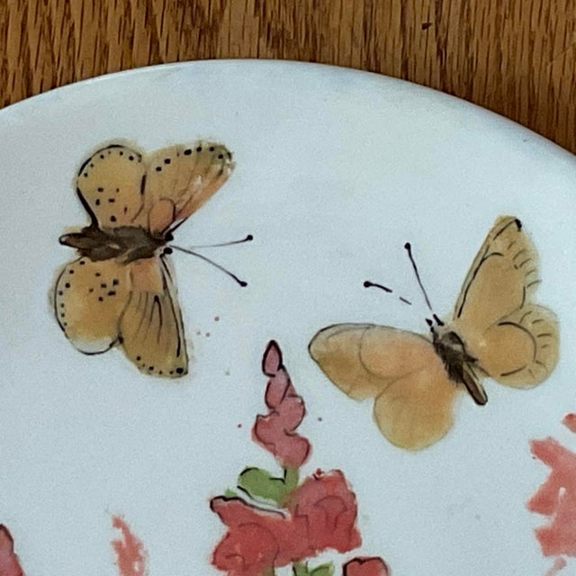 Rainbow Gate Santa Fe New Mexico Floral Plate Handmade Snapdragons & Butterflies The size is 10.5 x 10.5 x 1.5” The...