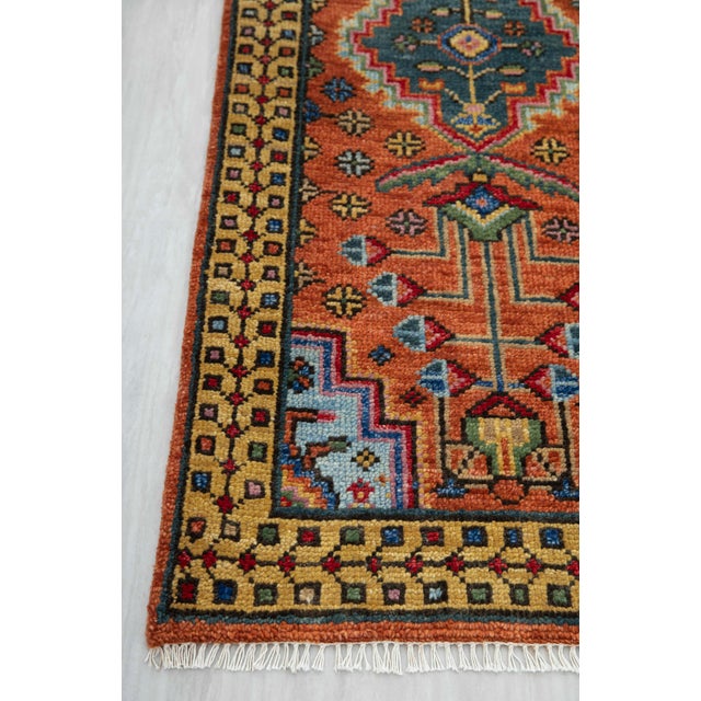 Persian 2.6x6Ft. Brunt Orange Persian Design Inspired Hand Knotted Wool Runner Rug For Sale - Image 3 of 3