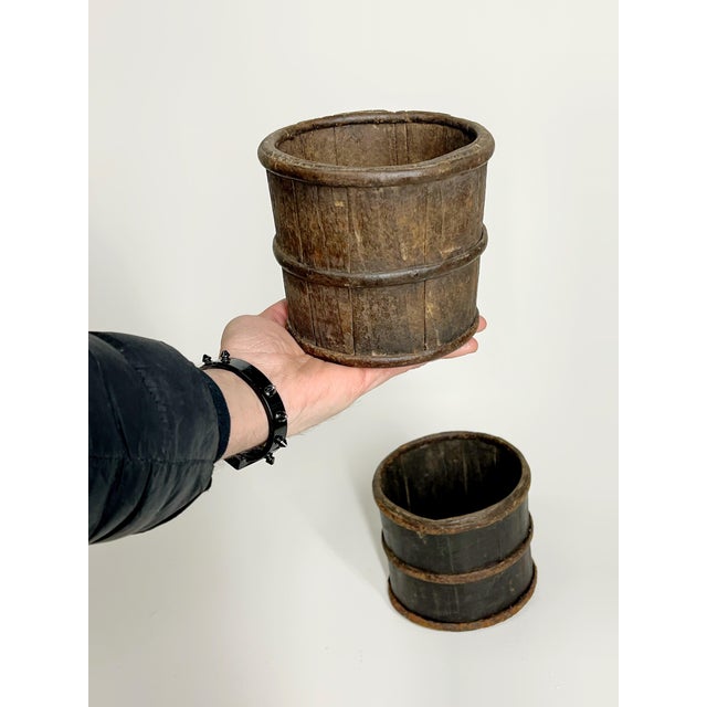 Mid 19th Century Pair of Rare Mini 19th Century Antique Chinese Wooden Buckets For Sale - Image 5 of 12