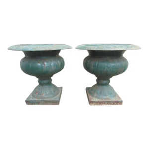Pair of Antique French Medici Style Cast Iron Urns