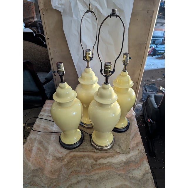 Chinoiserie Vintage Butter Yellow Ceramic Ginger Jar Table Lamps - Set of 4 For Sale - Image 3 of 8