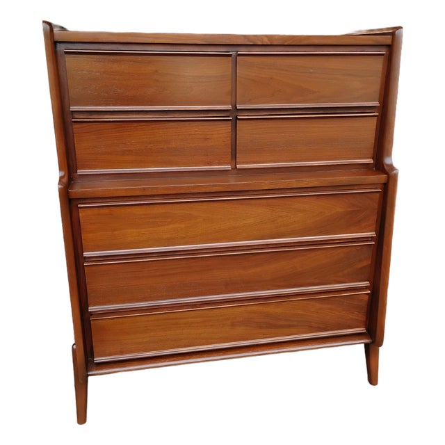 Mid 20th Century Tallboy Bedroom Dresser Chest of Drawers From United Furniture For Sale