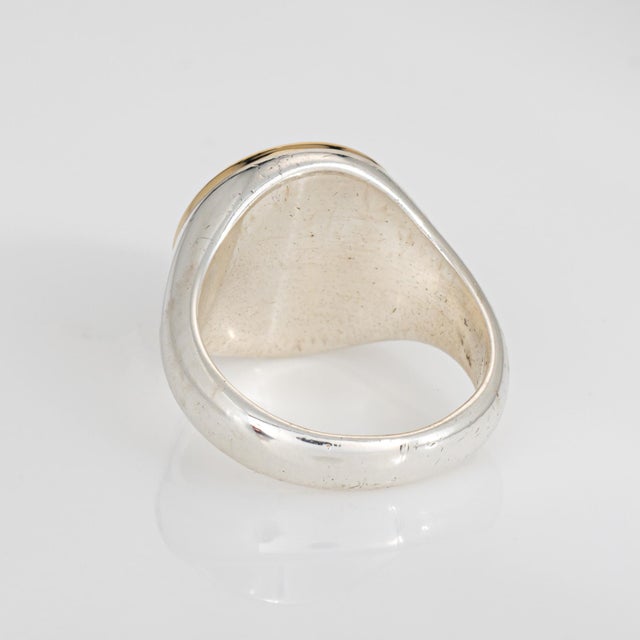 1990s C1999 Tiffany & Co Hematite Ring Sz 5.75 Sterling Silver 18 Karat Gold Band Signed For Sale - Image 5 of 7