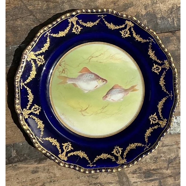 Vintage Gilt Tipped Doulton Burslem Fish Plates - Set of 12 For Sale - Image 14 of 16