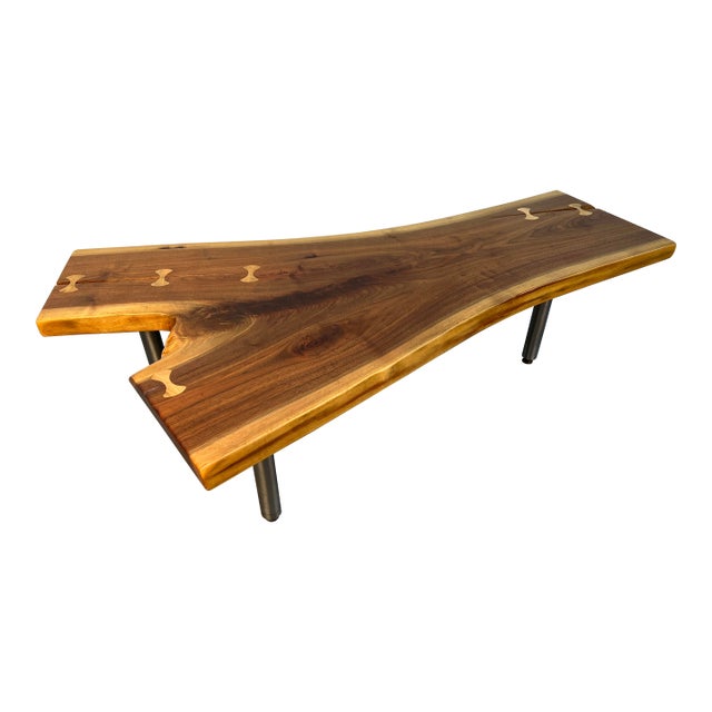 Late 20th Century Handcrafted Live Edge Walnut Coffee Table With Butterfly Inlays For Sale
