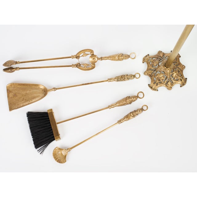 1950s Spanish Revival Brass Don Quixote Fireplace Tools Set - 5 Pieces For Sale - Image 4 of 7