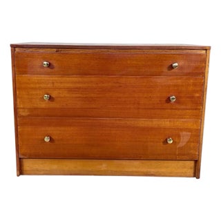Mid-Century Teak Chest Chest of 3 Drawers with Brass Handles, 1960s For Sale