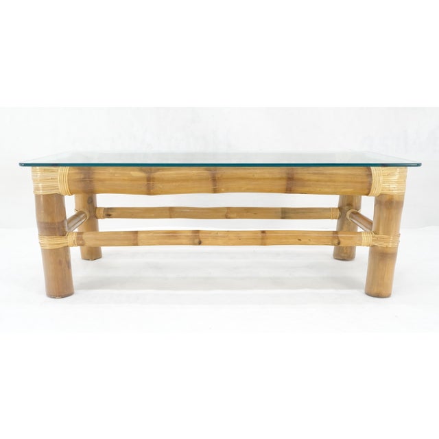Thick Bamboo 22x46" Rectangle Glass Top Coffee Table Mid Century Modern MINT For Sale - Image 13 of 16