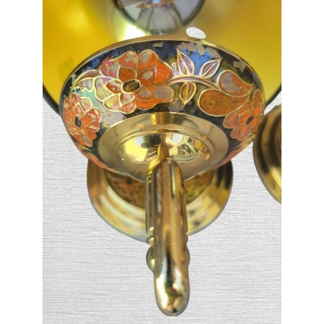 Chapman & Myers Vintage Brass Cloisonne Black Red Chinoiserie Wall Sconce Lamps- A Pair For Sale - Image 4 of 10