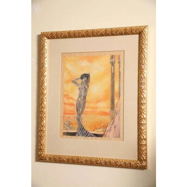 Art Deco Art Deco Sensual Watercolor by Eduard Chimot Custom Framed Framed, 1920's For Sale - Image 3 of 11