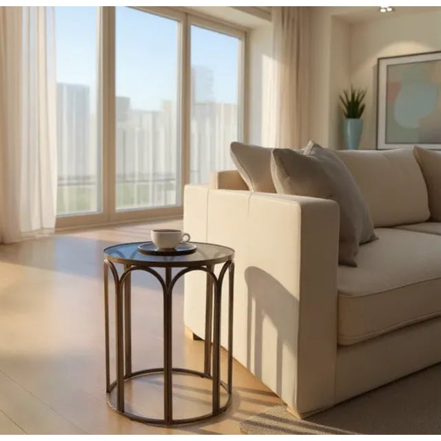 Contemporary New Howard Elliott Collection Palladio Side Table -- Hand-Rubbed Bronze and Tempered Glass For Sale - Image 3 of 3