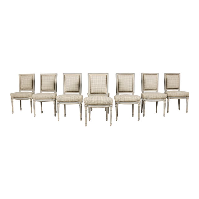 Set of Eight French Louis XVI Style Painted Dining Chairs, Early 20th C For Sale