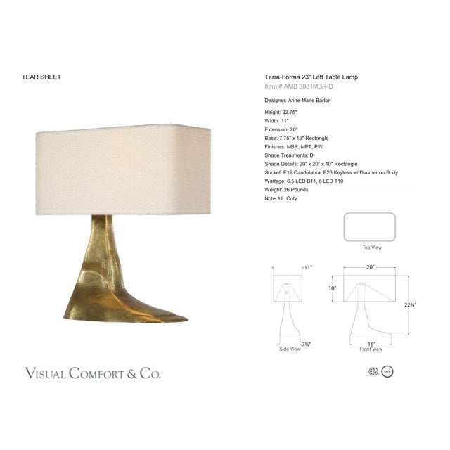 Anne-Marie Barton by Visual Comfort Signature Terra-Forma 23" Left Table Lamp in Museum Brass with Bouclé Shade Designer:...