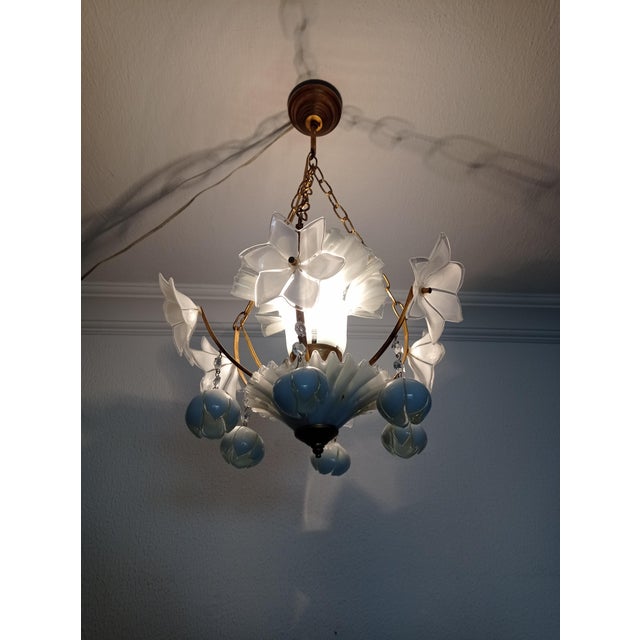 Vintage 1970s Murano White Glass Chandelier | Chairish