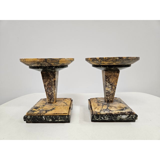 French Art Deco Marble Garniture Mantle Pedestals For Sale - Image 9 of 16