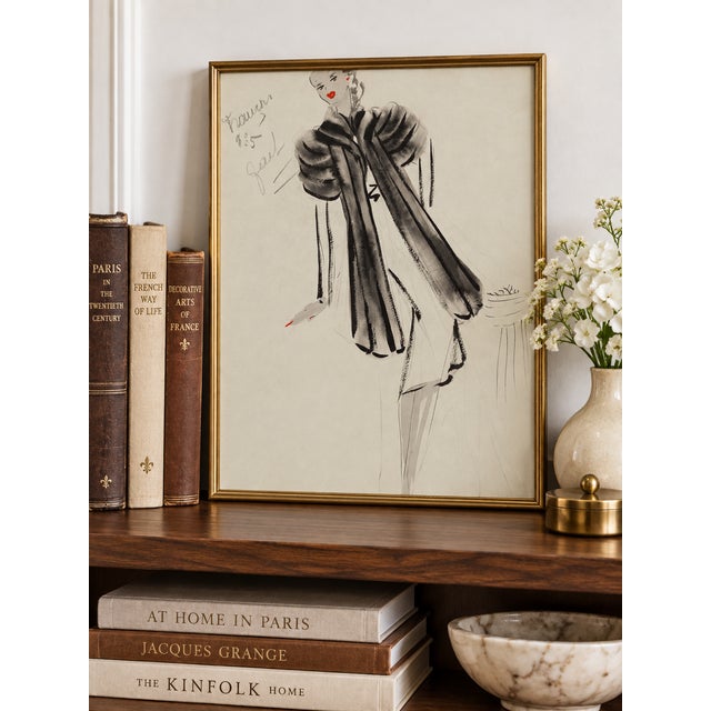 Bunny Williams Home Vintage French Fashion Art Print – Black Banded Coat Illustration, 24" X 32" For Sale - Image 4 of 9