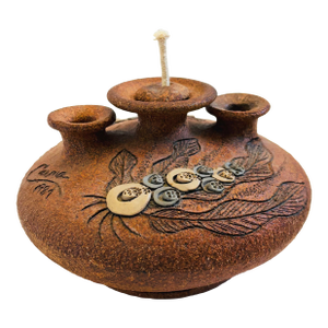Triple Neck Studio Pottery Oil Lamp Vase by Carma, 1984